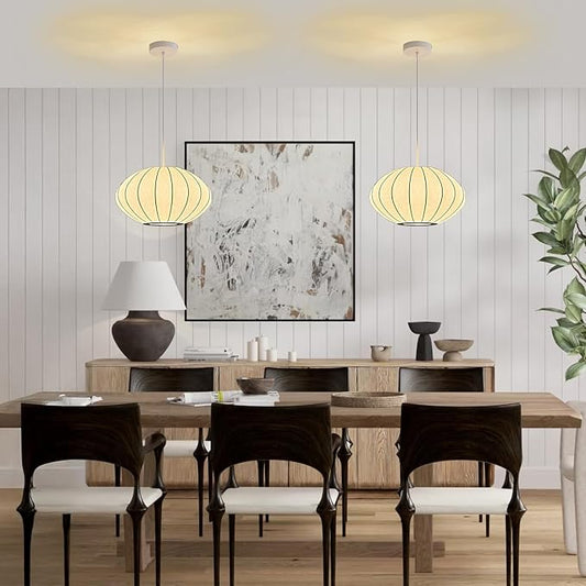 12 Inch Small Lantern Pendant Light fixtures, Imitation Silk Ceiling Hanging Pendant Light Japanese Lamp White Chandelier for Dinning Room Living Room Kitchen Island Bedroom Restaurant