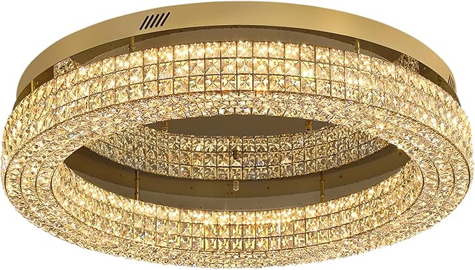 ykolupty 32'' Modern Chandeliers for Living Room Crystal Chandelier Flush Mount Ceiling Light Fixture for Dining Room Living Room Bedroom Dimmable 2700-6000K (Gold Chandelier)