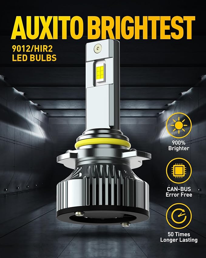 AUXITO 9012/HIR2 Bulbs, 30000LM Brightness 900% Brighter, 6500K White, 1:1 Mini Size Non-Polarity, Plug and Play HIR2 Halogen Fog Lamp Replacement, Canbus Ready, Pack of 2