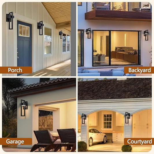 2-Pack Modern Outdoor Wall Lights, 15W LED Exterior Lighting Fixtures, 3000K Warm White Matte Black Wall Sconces for Front Door, Porch, Garage and Patio