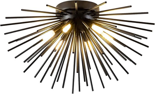 CM MZY Black Flush Mount Ceiling Lights, Mid Century Starburst Sputnik Chandeliers, 6-Light Close to Ceiling Lighting Fixtures for Bedroom Kitchen Hallway Entryway Closet, G9 Socket