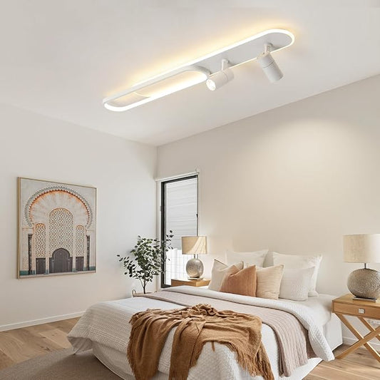 39.3Inch Dimmable LED Ceiling Light with 2 Spotlights Modern LED Ceiling Light with Remote Long Linear Ceiling Lamp for Kitchen Bedroom Office Laundry Room White/50W