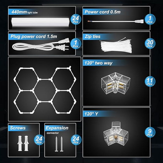 FERUERW Hexagon Garage Lights, High Brightness 168W 6500K 18480Lumens Honeycomb Hexagon Led Garage Light 5 Grid for Garage, Auto Beauty Shop, Car Detailing Shop, Workshop