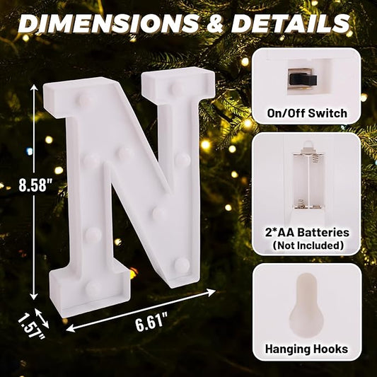 LED Light Up Marquee Letters, Battery Powered Decorative LED Letter Lights, Alphabet Light Up Letters for Wedding Birthday Party,Holiday Lamp or Home Bar Decoration (Letter N)