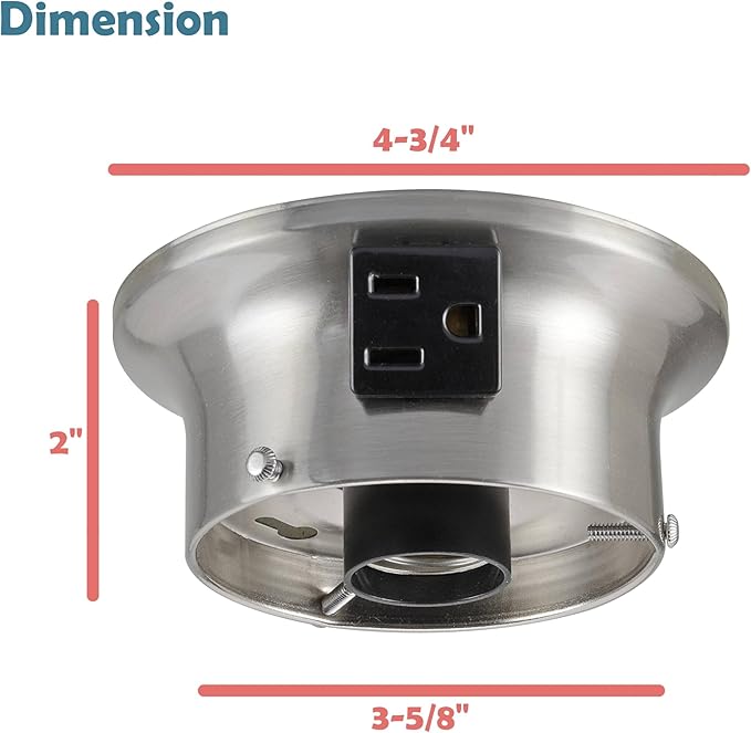 Aspen Creative 22103-09-1, Flush Mount Ceiling Fixture Shade Holder Kit with Outlet in Brushed Nickel Finish 3-5/8" Fitter, 4-3/4" Diameter x 2" Height