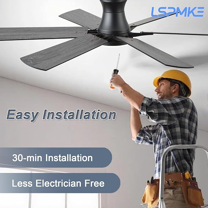 Ceiling Fans with Lights, 52 Inch Low Profile Ceiling Fan with Light and Remote, Flush Mount, Quiet, Reversible, 3CCT, Dimmable, Black RGB Ceiling Fan for Bedroom, Living Room, Indoor/Outdoor