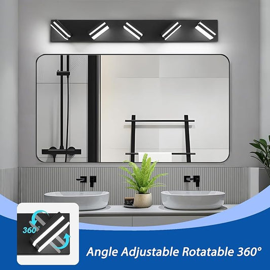 IZORRO LED Modern Bathroom Lights Fixtures(5-Light,Dimmable,360°Rotate),Matte Black Acrylic Wall Lighting,Vanity Lights for Bathroom Over Mirror - 6000k 30In (No Assembly Required)