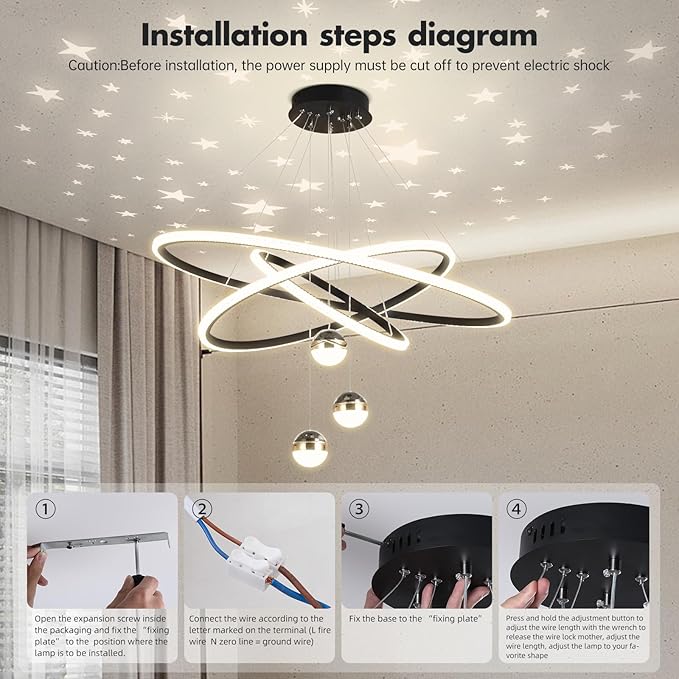 My Precious Modern LED Chandelier, 3-Ring Chandeliers for Dining Room with Remote, 3-Ball Dimmable Pendant Light, High Ceiling Hanging Restaurant LED Chandelier for Living Room, Bedroom.