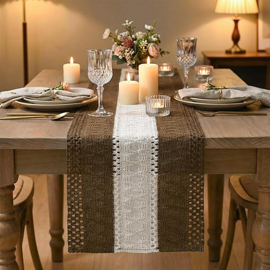 Artoid Mode Light Coffee Farmhouse Rustic Table Runner, Seasonal Hollow Kitchen Dining Table Decoration for Home Party Decor 12x108 Inch