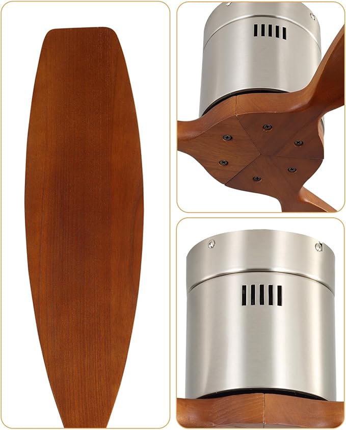 Sofucor 52 Inch Smart Ceiling Fan Without Light Flush Mount Solid Wood Ceiling Fan with Alexa/Google/APP/Remote Control-Modern Outdoor Ceiling Fans No Light for Bedroom/Patio/Indoor, Silver & Brown