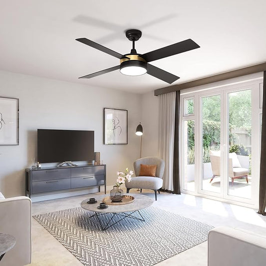 YITAHOME Black Ceiling Fans with Light and Remote, 52 Inch Gold Dimmable Fanlight for Indoor, 6 Modes with Stepless Color Temperature, Memory Function