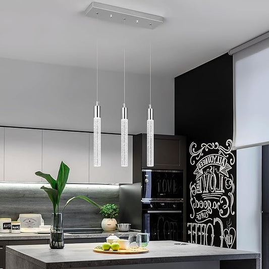 Kitchen Island Lighting Modern Light Fixture Kitchen Island Pendant Light Dimmable LED Chrome Mini Pendant Lighting Dinning Room Living Room Chrome Pendant Lights(3-Light)