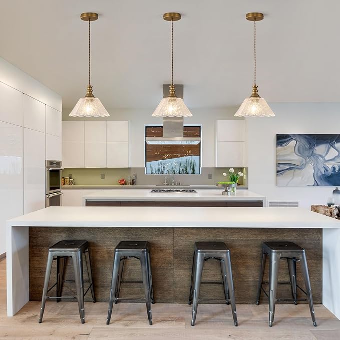 10.62-inch Adjustable Height Island Pendant Light, Brass Island Pendant Lights for Kitchen, E26 Pendant Light Suitable for Kitchen Island and Dining Area (E26 Bulb Sold Separately)