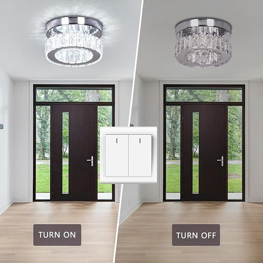 Modern Mini Crystal Chandelier LED Small Flush Mount Round Ceiling Light K9 Crystal Ceiling Lamp for Hallway Foyer Kitchen Bedroom (Cool White)
