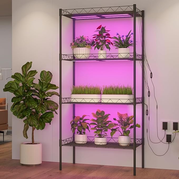 Under Cabinet Grow Light, LED Grow Lights for Indoor Plants Full Spectrum, Plants Light for Shelves with Auto Timer 3/9/12H, 616LEDs Ultra-Thin Grow Lights Panel for Seed Starting, Flowers, Veg, 4Pack