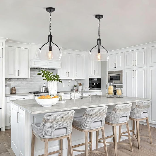 1-Lights Modern Pendant Lights Kitchen Island, Matte Black Pendant Light Fixtures with 11.8" Clear Glass Shade, Industrial Hanging Chandelier for Kitchen Entryway Bedroom Foyer