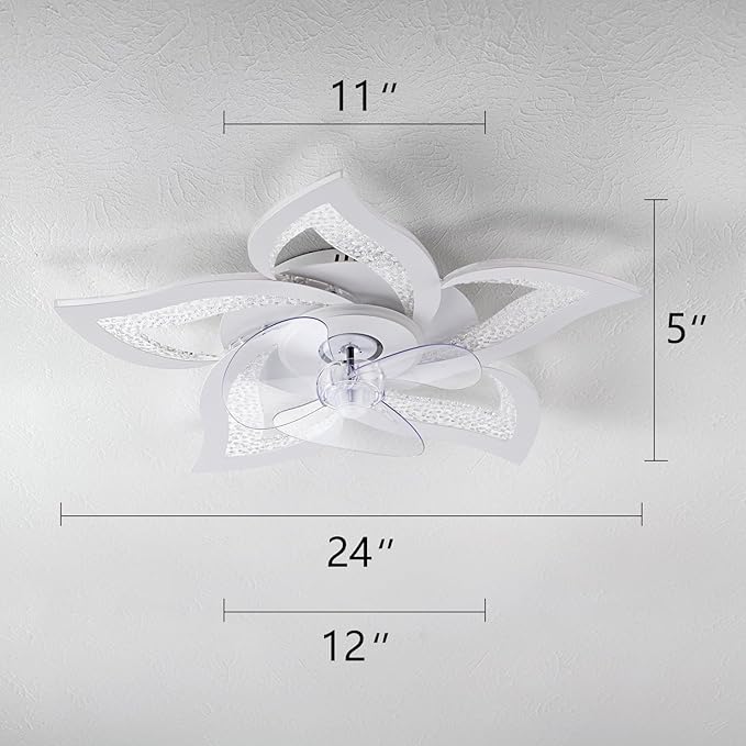 Yfrest Ceiling Fan with Lights Remote Control, White Personalized Ceiling Fan with Light, 6 Speeds 3 Light Color Flush Mount Ceiling Fan for Kitchen Bedroom