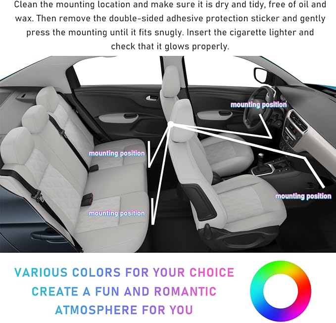 Ohleats Car LED Strip Light, 24 LED RGB Auto Interior Atmosphere Lights, Cigarette Lighter Under Dash Ambient Night Light, Interior Decorative Lamp Lighting Kit Car Accessories (White)