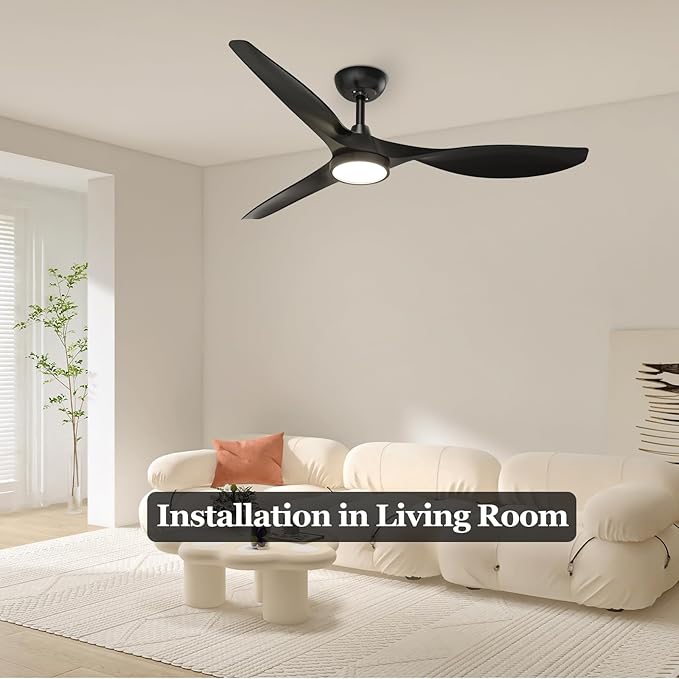 Roomratv Ceiling Fans with Lights and Remote Control,Quiet Noiseless Reversible DC Motor,6 Speeds,Timers, 3 CCT, Indoor Use, Plastic Blades,52 Inch Black Modern Ceiling Fan for Bedroom Living Room