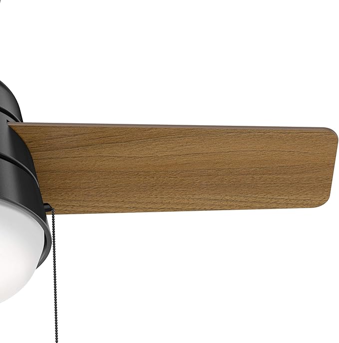 Hunter 36 inch Small Indoor Ceiling Fan with LED Light and Pull Chain - Modern Ceiling Fan, Standard Mount, 3 Blades, For Bedroom, Home Office, or Laundry Room, Quiet - Aker 59302, Matte Black