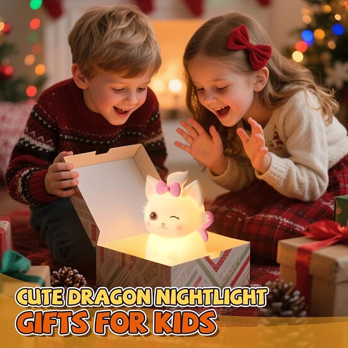 Cute Cat Night Light for Kids, 7 Color Changing & Dimmable, Super Squishy Silicone USB Rechargeable Lamp, Portable Nursery Light & Kawaii Gift for Baby, Boys, Girls & Adults, for Bedroom Decor