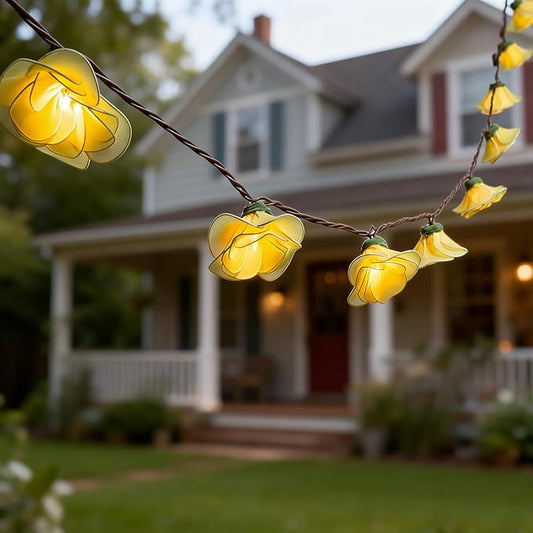 Flower String Lights Plug in with 10 LED Bulbs, Decorative Spring String Lights Indoor for Bedroom, Connectable Flower Fairy Lights Outdoor for Patio Garden Porch Floral Wedding Gifts(Yellow Rose)