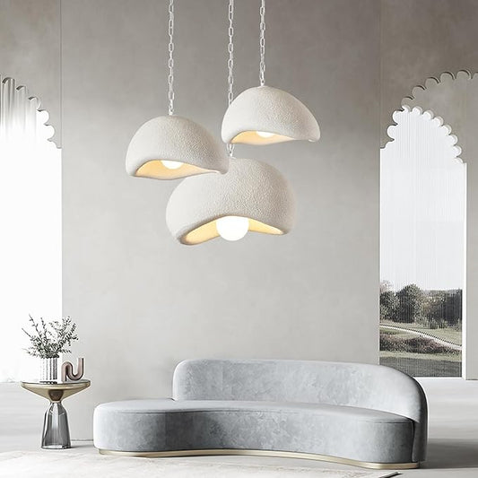 Wabi Sabi Pendant Lights,15.7in White Modern Pendant Light Resin Hanging Lamp Kitchen Island Lighting Modern Japandi Chandelier for Dining Room Bedroom Hallway Restaurant Foyer