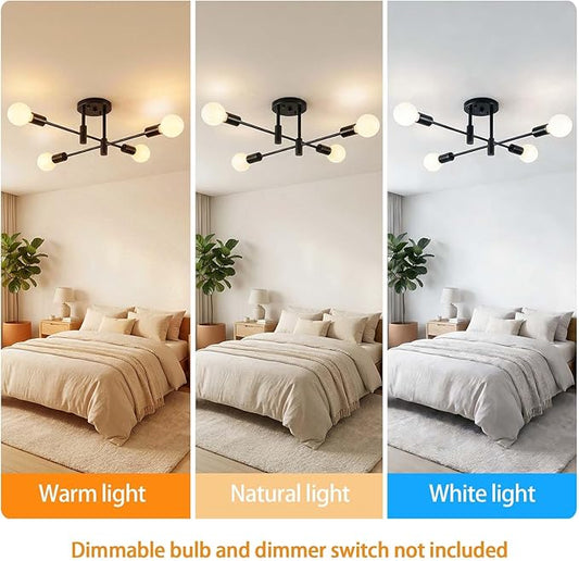 Modern Sputnik Chandelier 4-Light Adjustable Ceiling Light Fixture Black Semi Flush Mount Ceiling Lamp with E26 Base Industrial Ceiling Light for Dining Room Bedroom Foyer Hallway Living Room