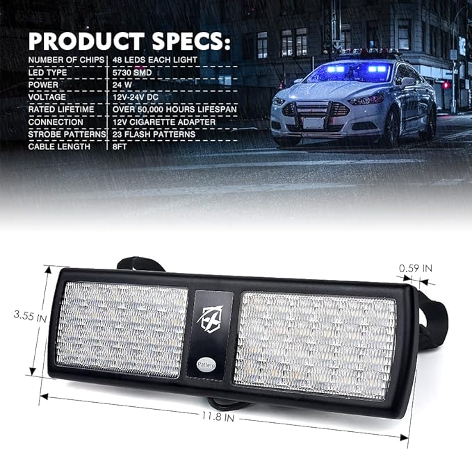 Xprite Blue 2-in-1 Visor Strobe Lights Interior Windshield Emergency Warning Lights for Police Firefighter Construction Vehicles Trucks