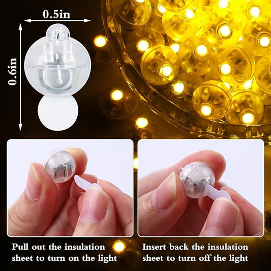 100pcs Balloon Lights,Round LED Ball Lamp for Latex Balloon Paper Lantern Party Wedding Festival Christmas Halloween Decorative,Long Standby Time Waterpro of Mini Light (Warm White)