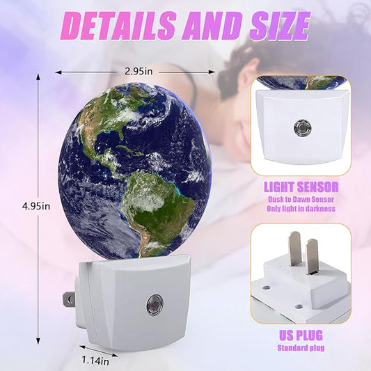 Earth Night Light Blue Planet Night Lights LED Lamp Round Plug into Wall Nightlight with Dusk to Dawn Sensor Home Hallway Stairway Kitchen Decor
