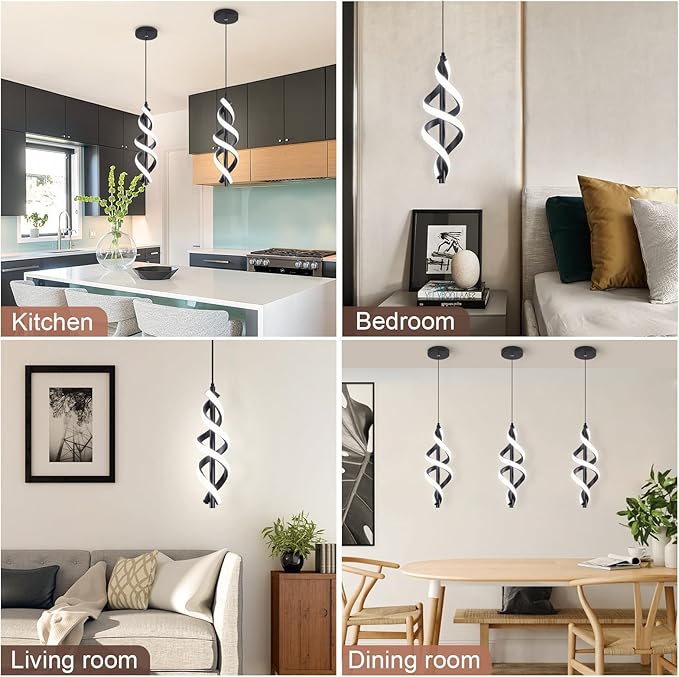 3 Packs Black Pendant Light,4000K Kitchen Modern LED Pendant Lights,Adjustable Pendant Lighting Over Island Hanging Pendant Light Fixtures for Kitchen Dining Room Hallway(Black, 3 Packs)