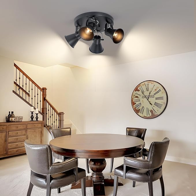 4-Light Kitchen Lighting Fixtures Ceiling, Adjustable Track Lighting Fixtures, Morden Black Directional Ceiling Light for Kitchen, Bathroom, Hallway, Dining Room, Coffee Bar.