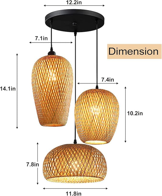 GWY Bamboo Lantern Pendant Lamp, Retro Japanese Style Nature E27 Chandelier Hanging Light Ceiling Lighting Fixture for Living Room Bedroom Restaurant Cafe Teahouse Bar Dining Room Club