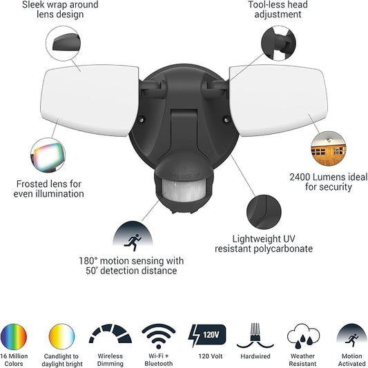 HALO ESF Motion Smart WiFi Color Changing Connected by WiZ Pro LED Security Floodlight for Outdoors - Black - ESF2ARGBWMBL-WIZ