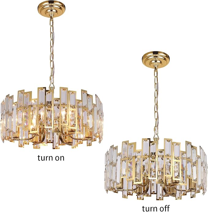Gold Crystal Chandeliers Lighting Modern Crystal Chandelier 6 Light Contemporary Foyer Entrance Dining Room Ceiling Hanging Light Fixture Round D17.7