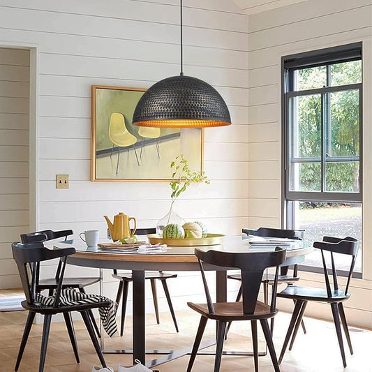 Lingkai 15.7 in. Black and Gold Hammered Pendant Light Fixtures, Industrial Metal Dome Shade, Pendant Lights Kitchen Island, Pendant Light for Kitchen Island and Dining Room