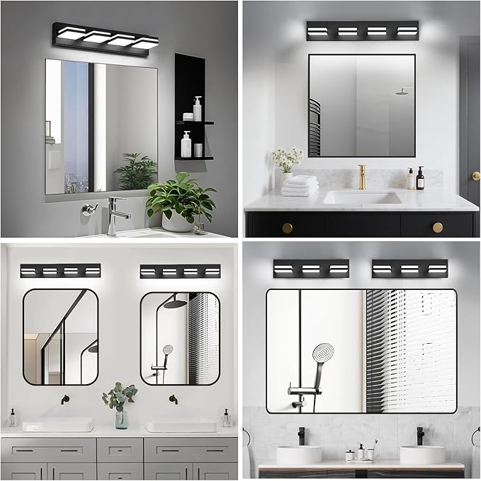 IZORRO LED Modern Bathroom Lights Fixtures(4-Light,Dimmable,360°Rotate),Matte Black Acrylic Wall Lighting,Vanity Lights for Bathroom Over Mirror - 6000k 24In (No Assembly Required)