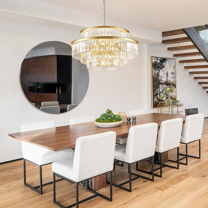 20 Lights Modern Gold Crystal Chandeliers Large 31" 4-Tier K9 Crystal Light Fixture Luxury Round Ceiling Pendant Chandelier for Foyer Staircase Living Room Dining Room