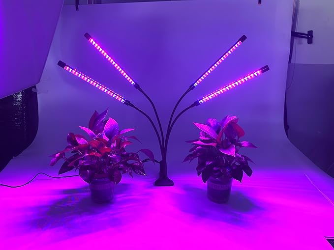 Full Spectrum 4 Heads LED Plant Grow Light with Flexible Gooseneck, 3/9/12H 3 Modes 10 Dimmable Levels, 160 LEDs Clip On Grow Light for Indoor Plants, Seed Starting, Flowers & Vegetables