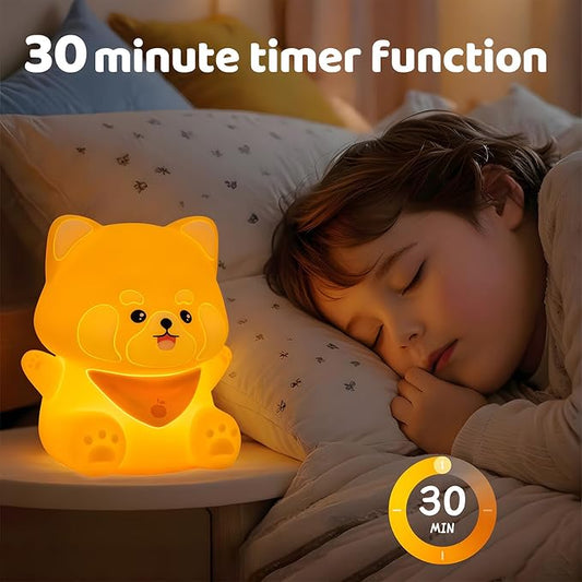 Red Panda Night Light, Squishy Silicone Lamp for Kids - Tap Control 2 Brightness, 50H Battery & Auto Timer, Cute Mothers Day Gifts for Boys Girls, Bedside Nursery Desk Decor