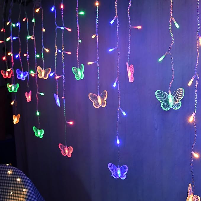 YOLIGHT Butterfly Curtain Lights 13ft 96 LED Fairy Light 8 Modes String Lights with Remote, Butterfly Hanging Decoration for Bedroom Garden Wall Ceiling Party Wedding Holiday Christmas (Multicolor)