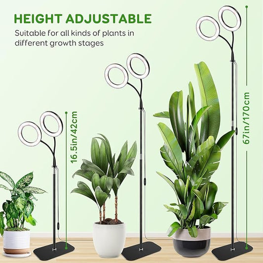 Dual Head Grow Light for Indoor Plants Full Spectrum Plant Light with 16.5"-68" for Growing Large Tall Plants Equipment with 3/9/12-hour Automatic Timers 3 Light Modes 10 Dimmable Levels