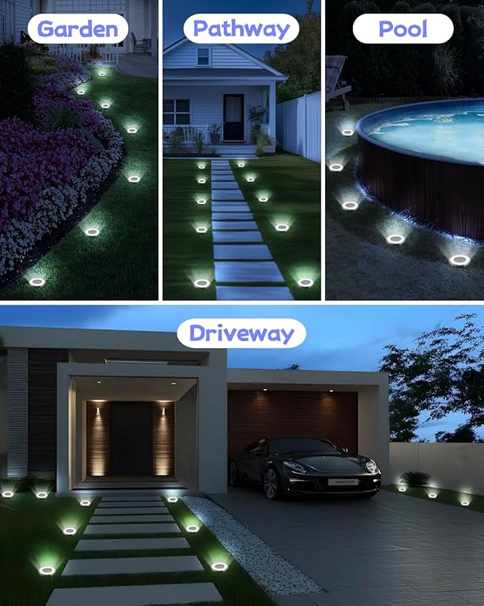 SenLuKit Mini Solar Ground Lights 16 Pack Outdoor IP65 Waterproof Solar Flat Garden Light Solor Powered Disc Pathway Lights for Outside Walkway Yard Landscape Patio Lawn Driveway-Cool White