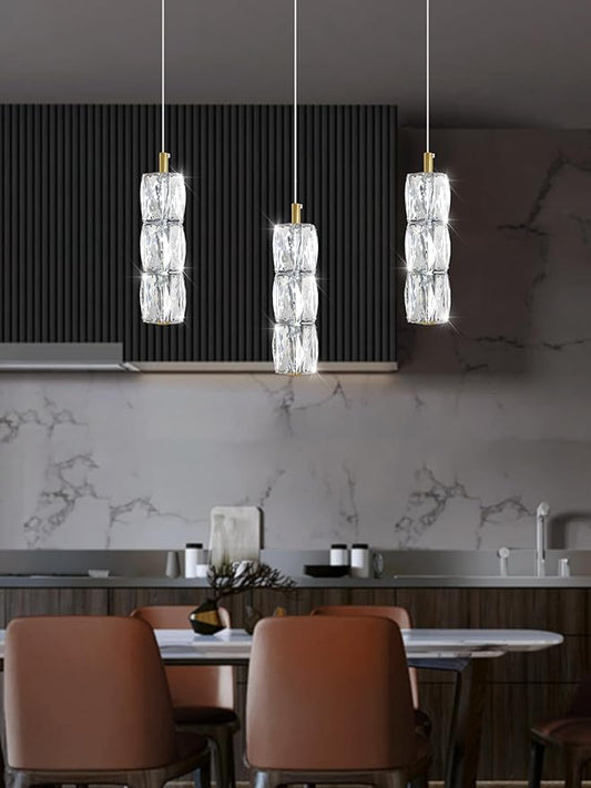 ykolupty Pendant Lights Kitchen Island Single Head Gold Crystal Island Lights Dining Foyer Entrance Modern Chandeliers LED Dimmable 2700-6000K