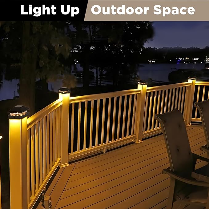Solar Post Cap Lights Outdoor 12pack, Black Waterproof Solar Powered Deck Fence Post Lights Fit 4x4 Wood/Vinyl Posts, Bright Warm White Solar Post Lights Decorate Deck, Patio, Porch, Fence