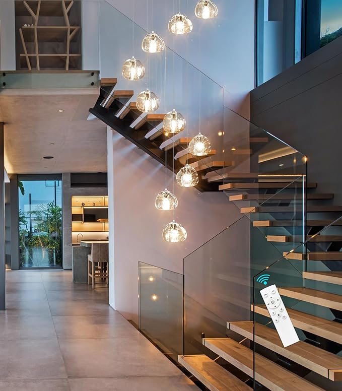 HAIXIANG Modern Chandeliers for Dining Room Adjust High Ceiling Chandelier Light Fixtures Entrance LED Dimmable Ceiling Pendant Drops Light Remote Lights for Living Room Stairwell 2700K 6000K