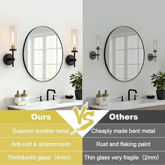 MOKATNG Wall Sconces Set of Two, Black and Gold Bathroom Sconces with Clear Glass, Hardwired Sconces Wall Decor Set of 2, Modern Wall Light Fixtures for Bathroom Mirror Living Room Bedroom Hallway