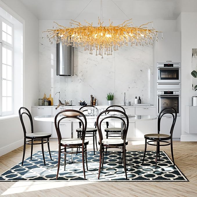 70.87 Inch Modern Crystal Chandeliers, Large Gold Branch Raindrop Chandelier, Rectangle Chandelier Lighting Fixture 19-Light for Foyer Entryway High Ceiling Dining Room, Living Room