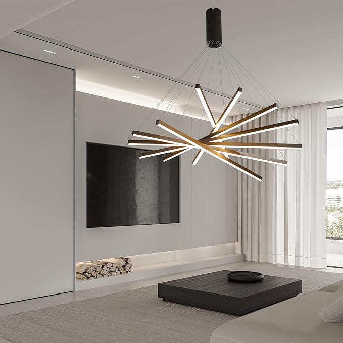 JAYMP Modern LED Chandeliers Dimmable Pendant Light Fixture for High Ceiling Living Room Dining Room Staircase Restaurant Sputnik Floating Sculptural Art Hanging Lamp (Black, 7-Lights Small)